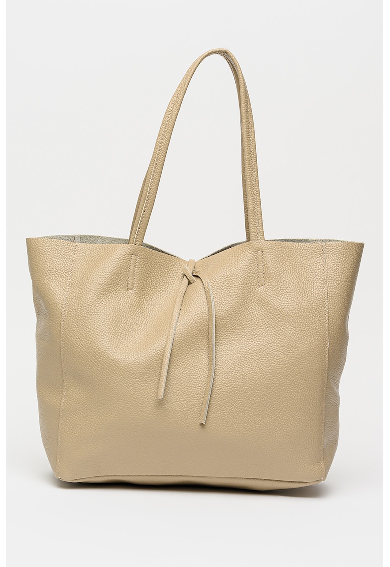 Geanta shopper de piele cu aspect texturat - Bej inchis