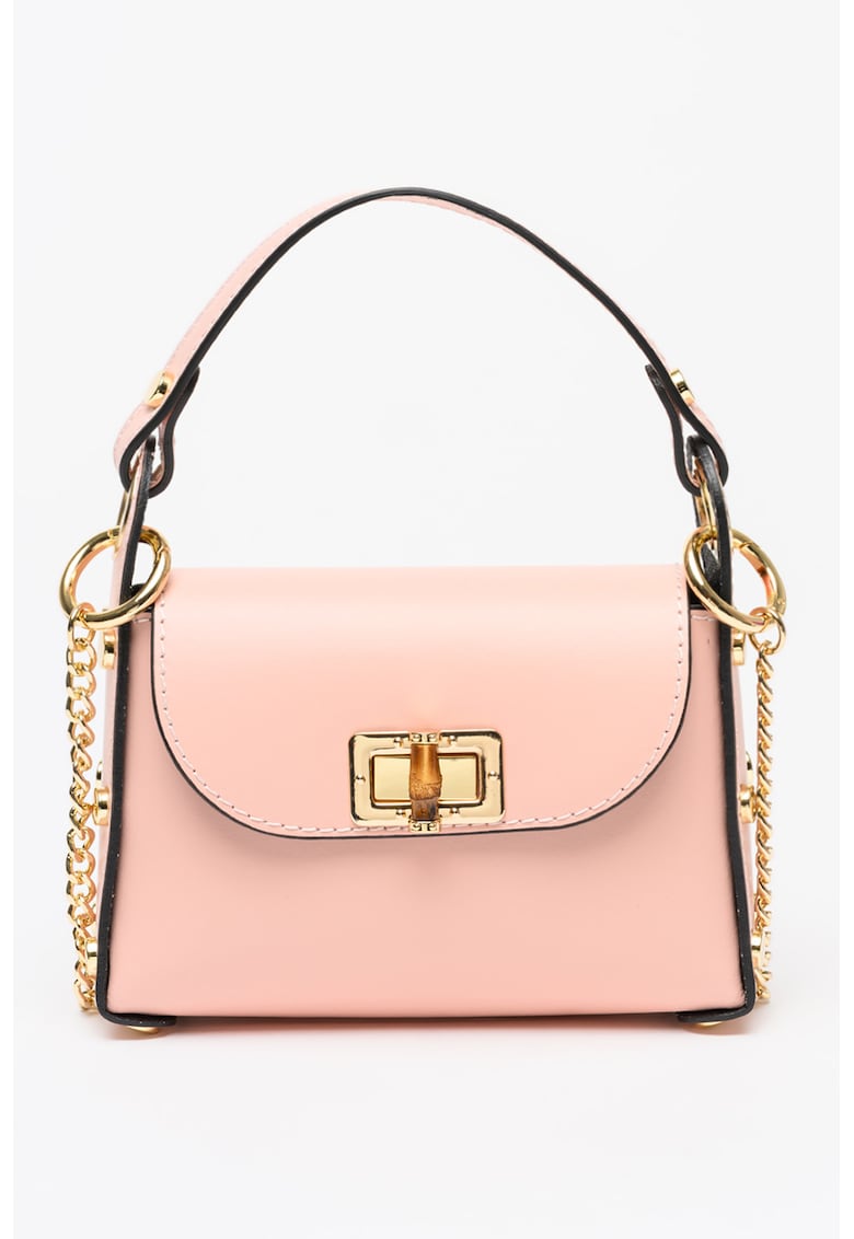 Geanta crossbody de piele cu bareta din lant - Roz pal