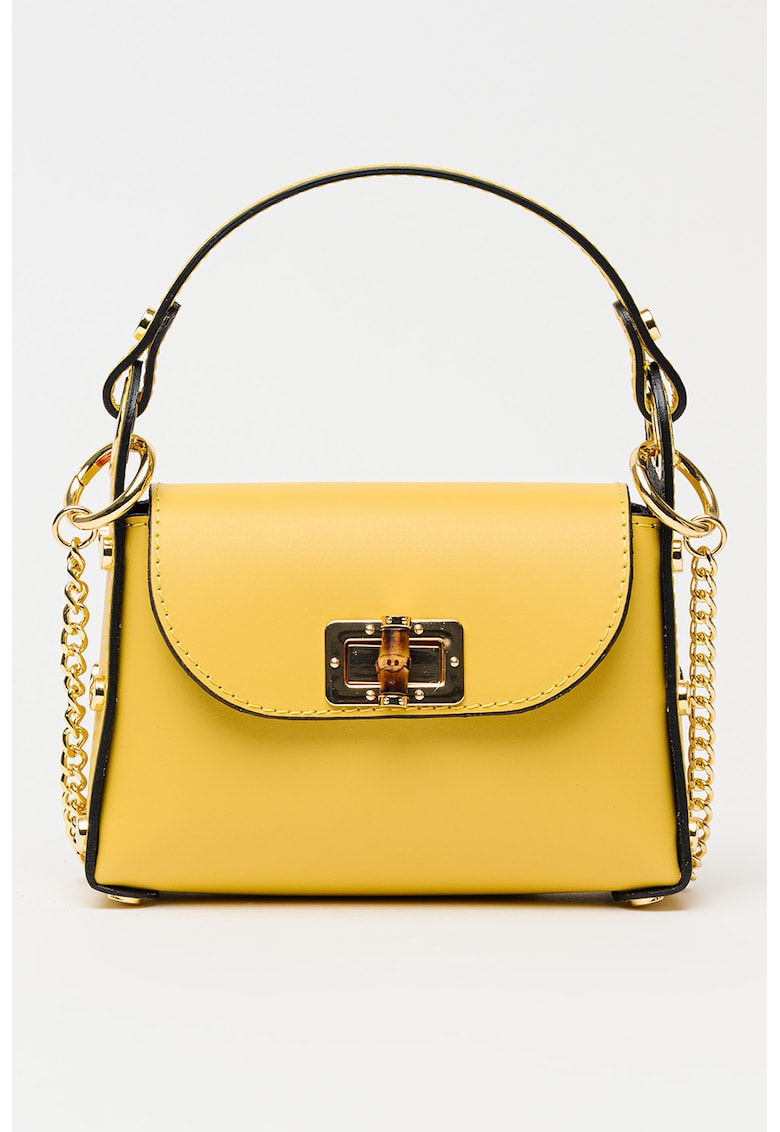 Geanta crossbody de piele cu bareta din lant - Galben mustar