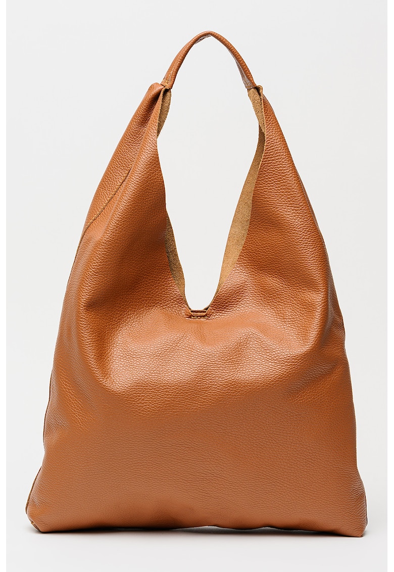 Geanta de piele cu bareta de umar si etui interior - Caramel