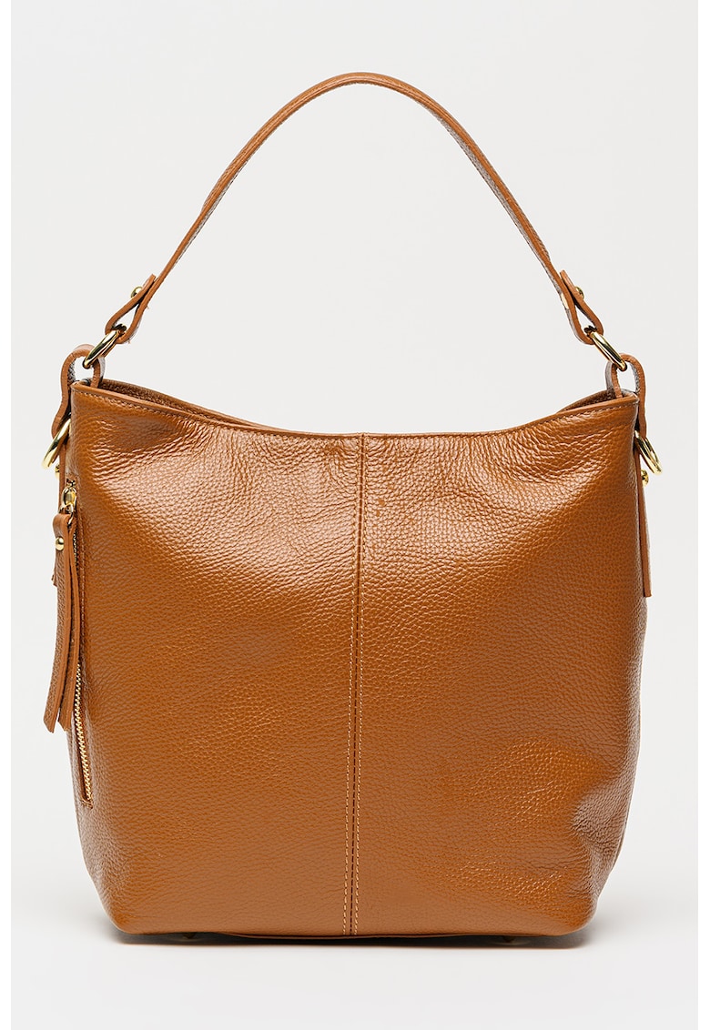 Geanta hobo din piele cu fermoar - Maro cognac