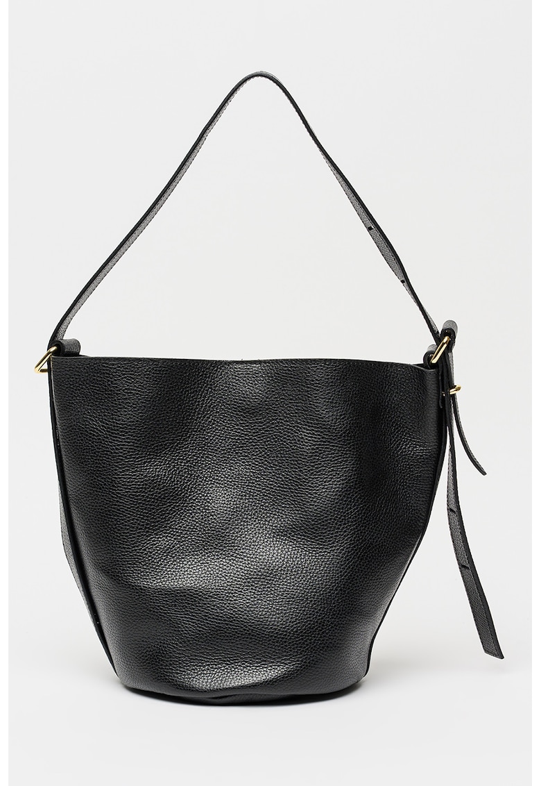 Geanta bucket de piele - Negru stins