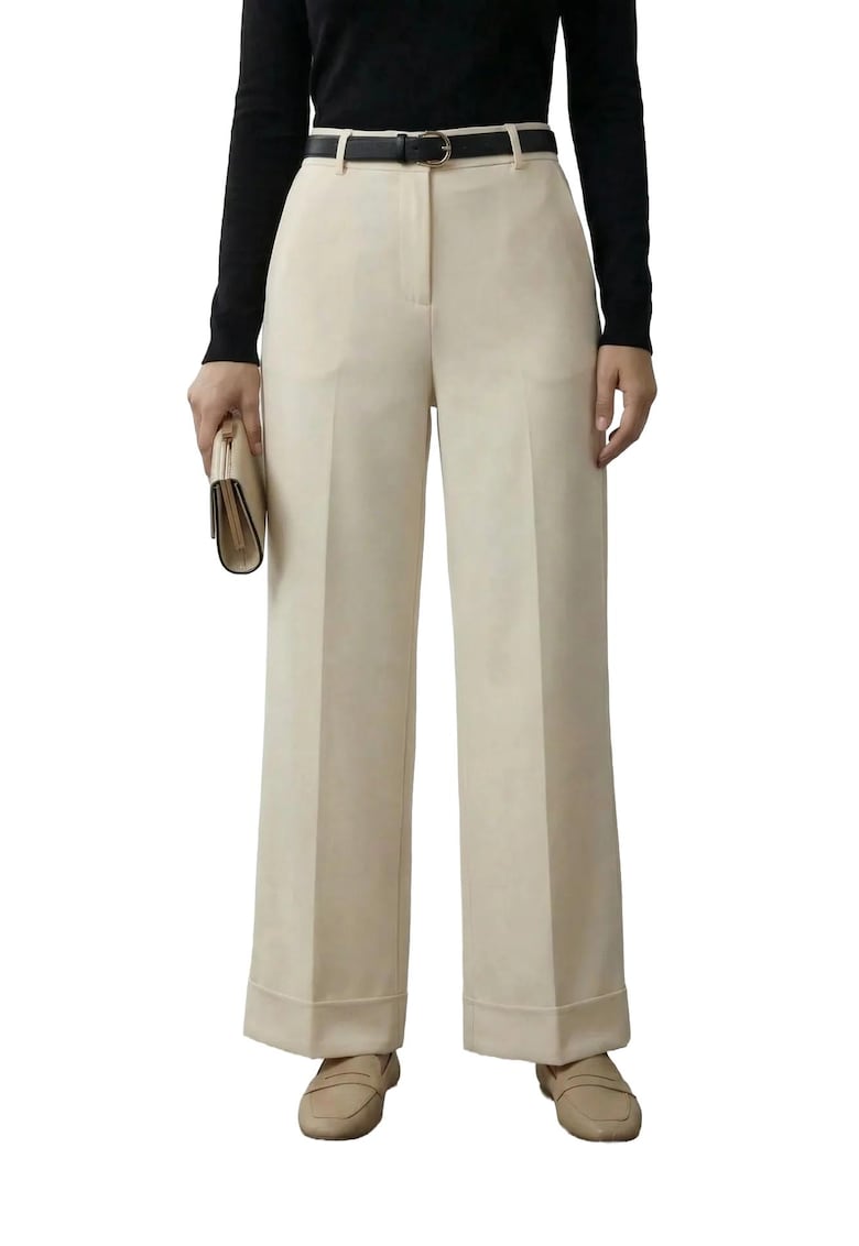 Pantaloni - Bej deschis - Talie inalta
