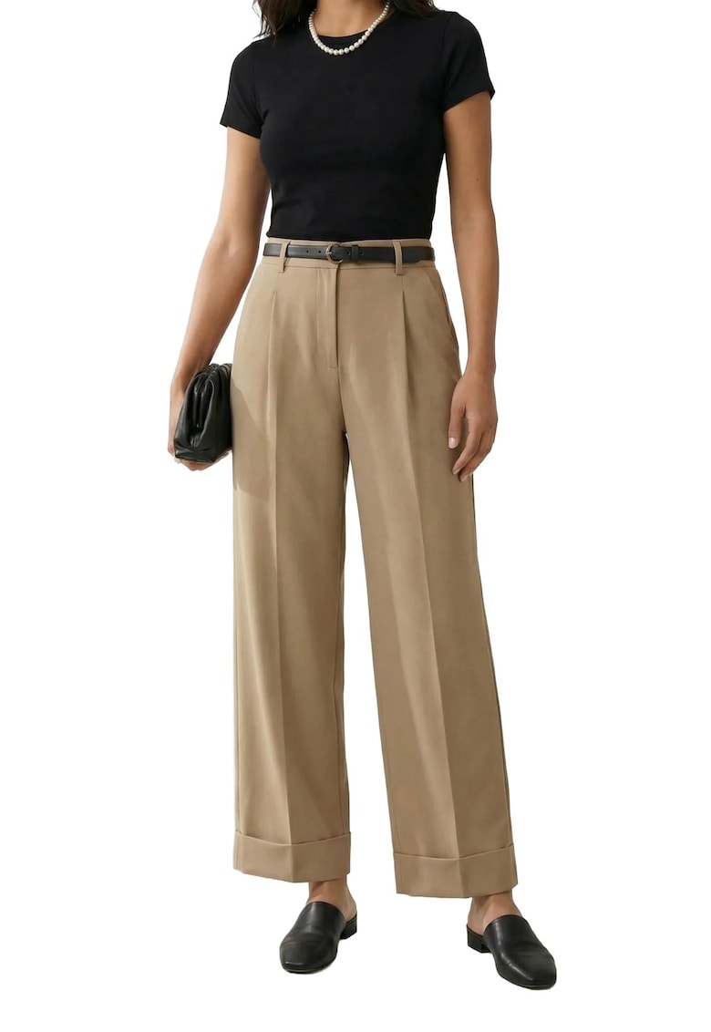 Pantaloni dama - Maro camel - Talie inalta