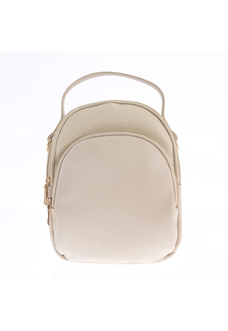 Rucsac elegant bej cu fermoare aurii si design minimalist
