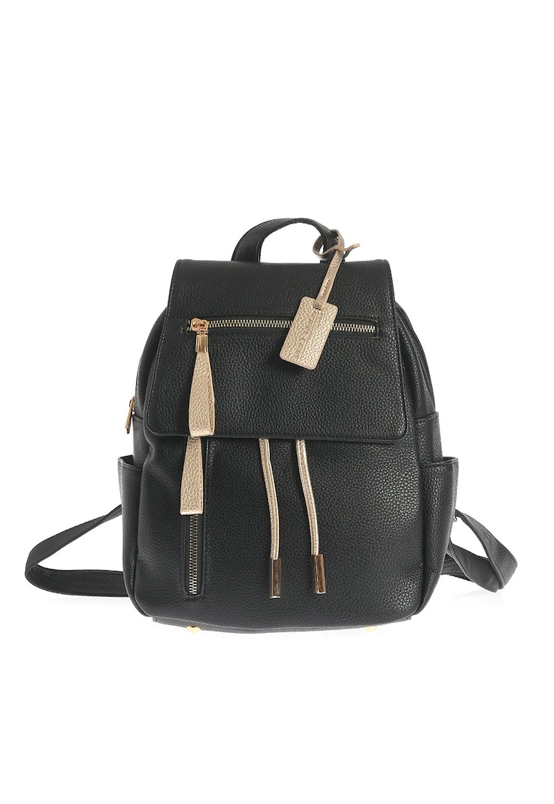 Rucsac negru din piele ecologica cu detalii aurii