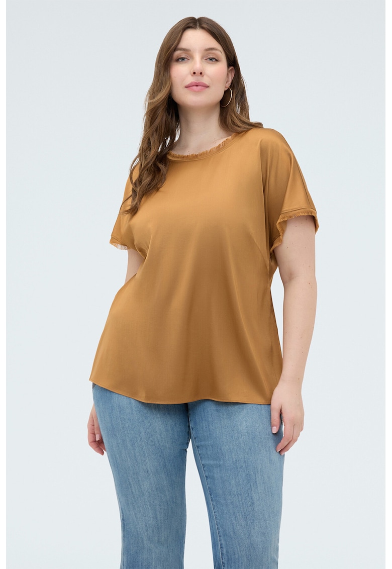 Bluza de satin cu maneci scurte - Ocru