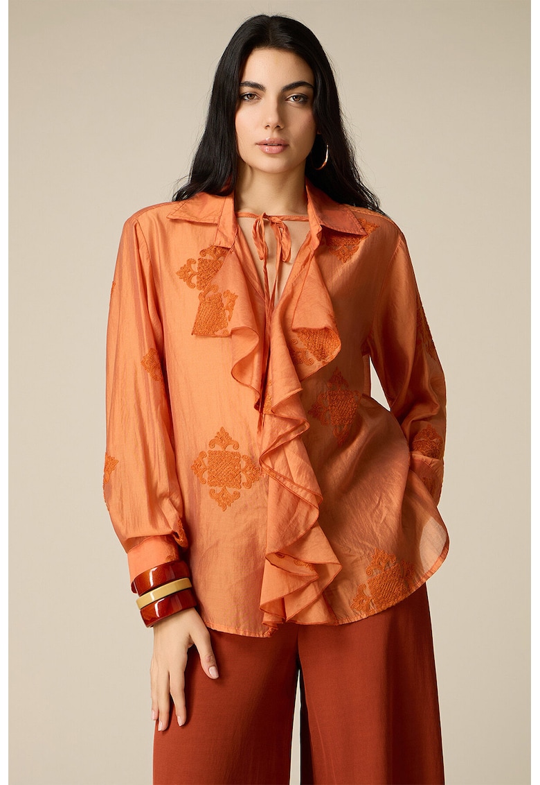 Bluza de satin cu volane - Portocaliu