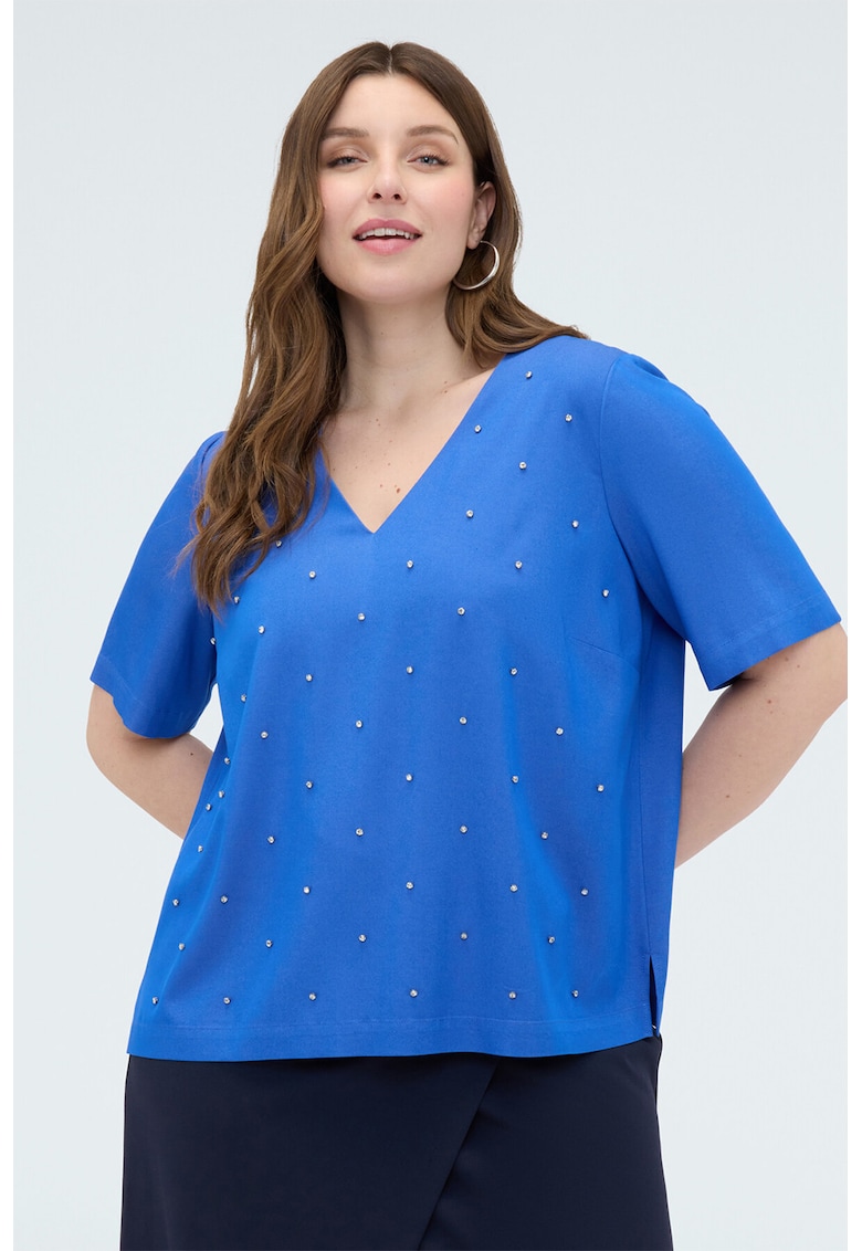 Bluza cu decolteu in V si strasuri - Albastru royal