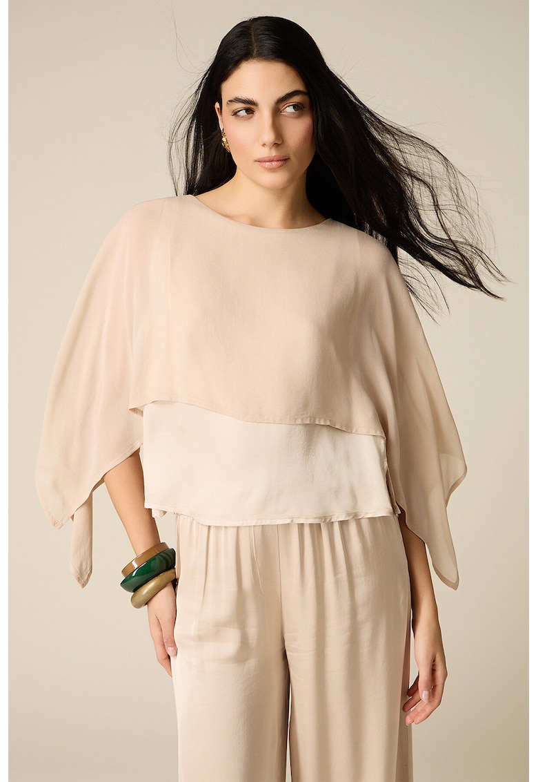 Bluza vaporoasa cu aspect suprapus - Bej deschis
