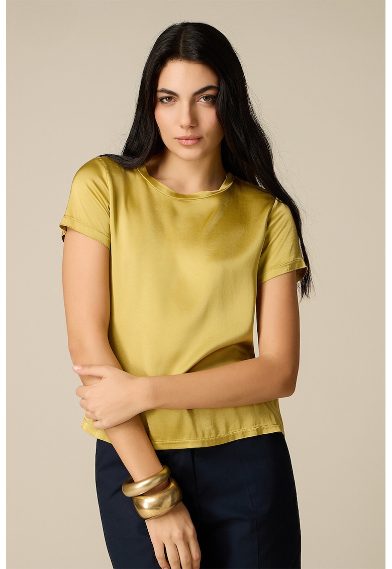 Bluza de satin cu decolteu rotund - Galben sofran