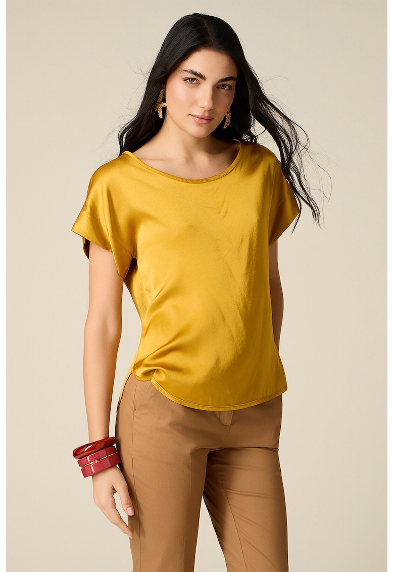 Bluza de satin cu maneci scurte - Galben mustar