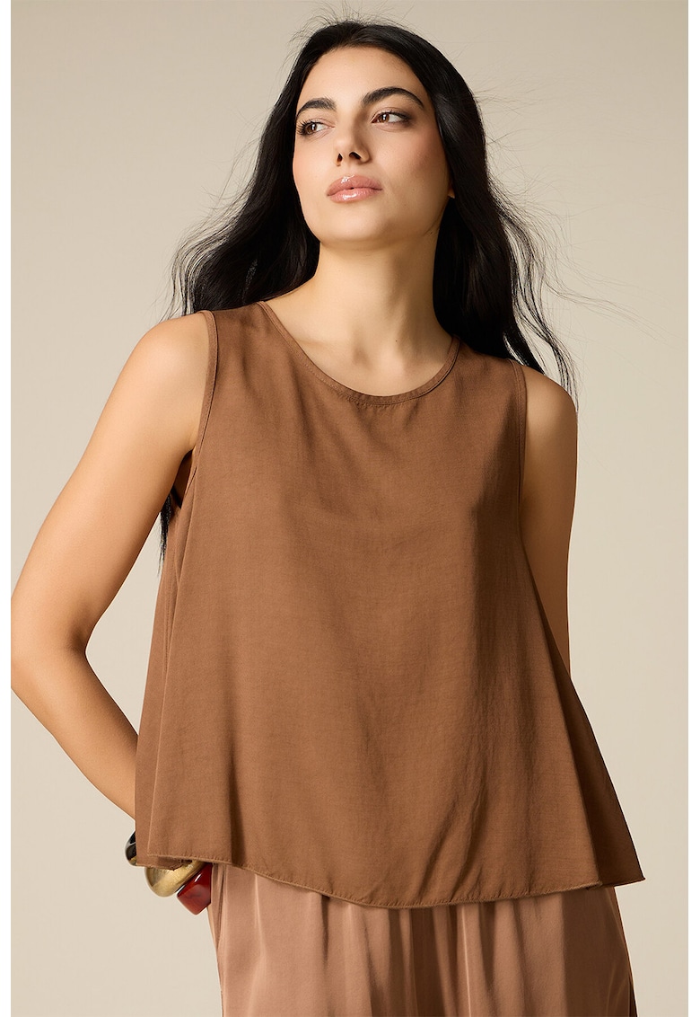 Bluza vaporoasa cu decolteu rotund - Maro taupe