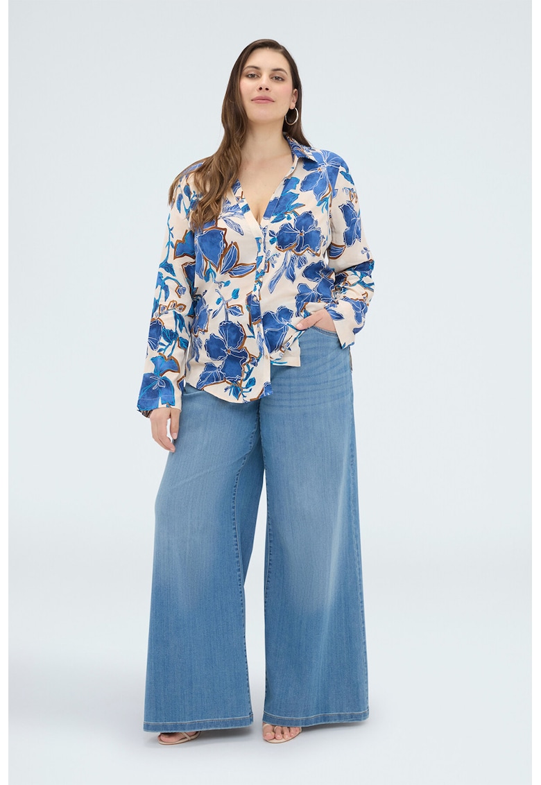Camasa cu model floral - Albastru deschis/Crem
