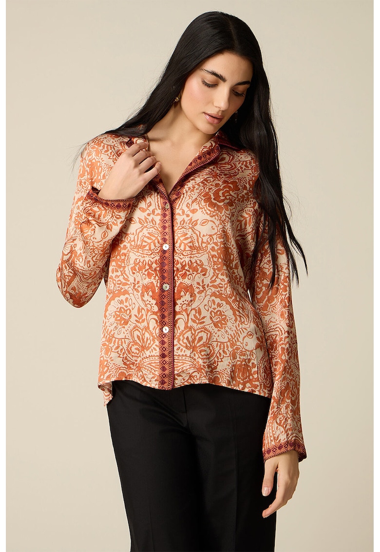 Camasa de satin cu model - Maro/Portocaliu