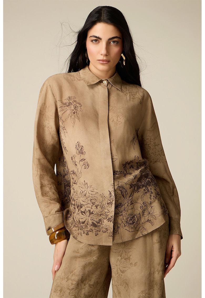 Camasa cu imprimeu floral - Maro taupe