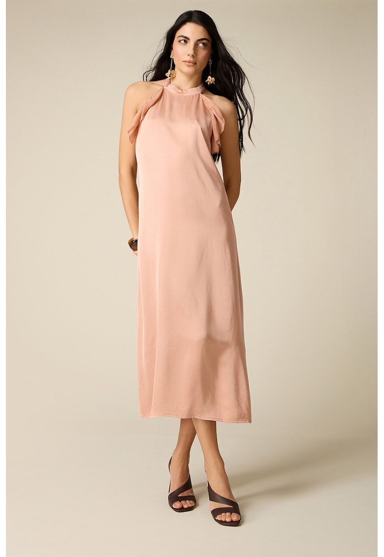Rochie midi de satin - Roz somon