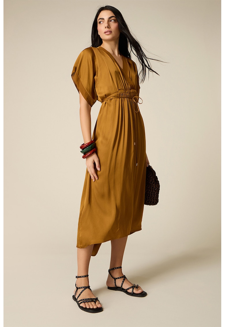 Rochie midi cu decolteu in V - Caramel