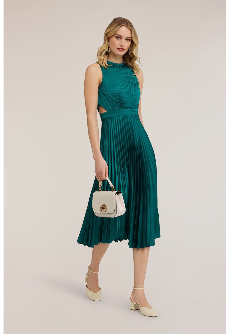 Rochie midi cu pliuri - Verde persan