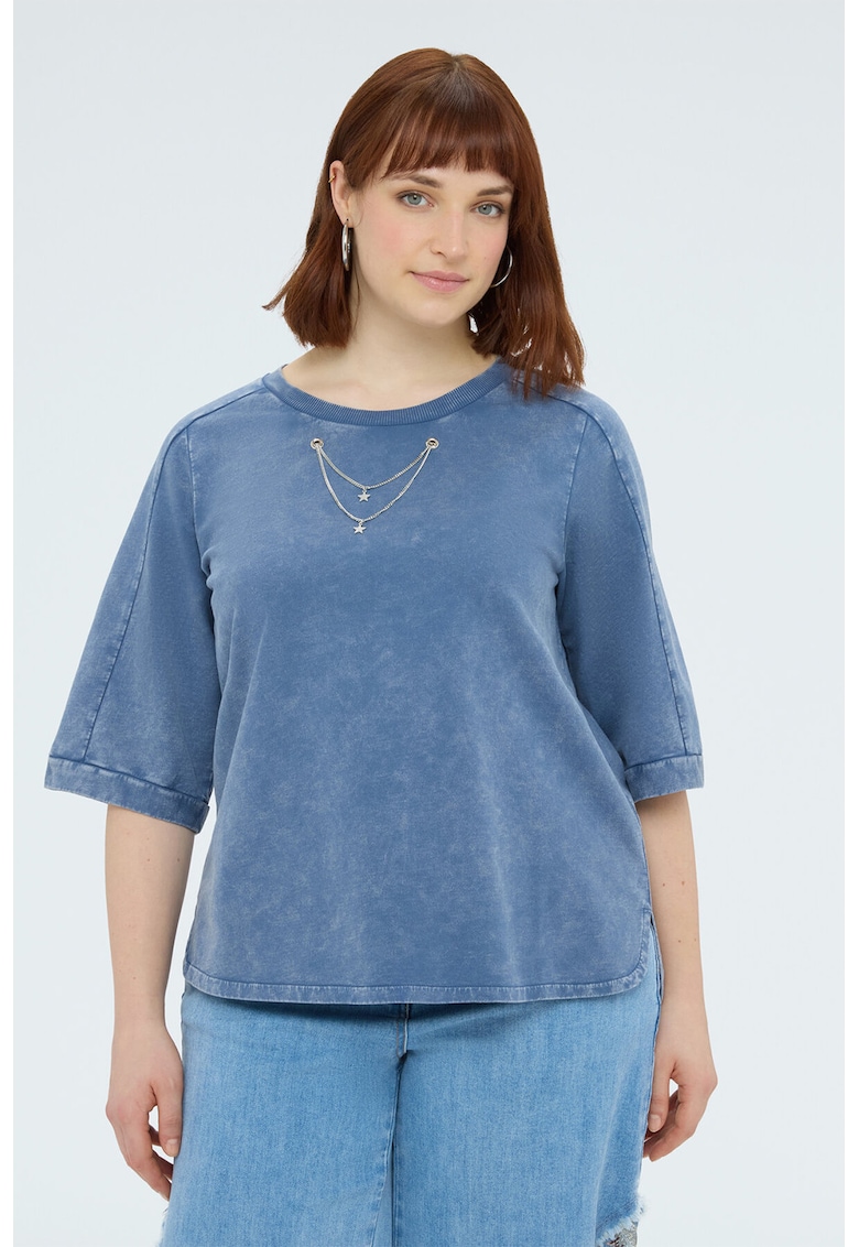 Tricou din denim cu maneci cazute - Albastru deschis
