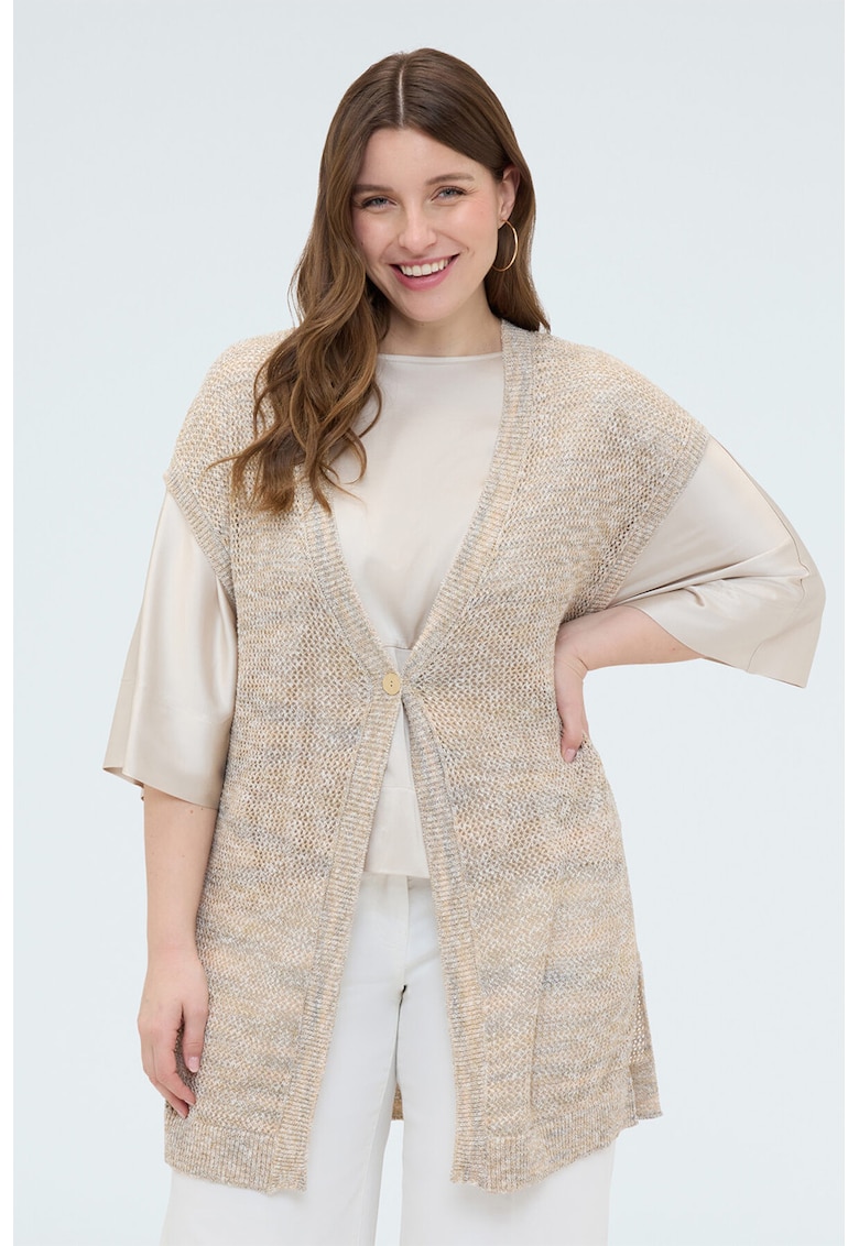 Cardigan tricotat cu nasturi - Bej inchis