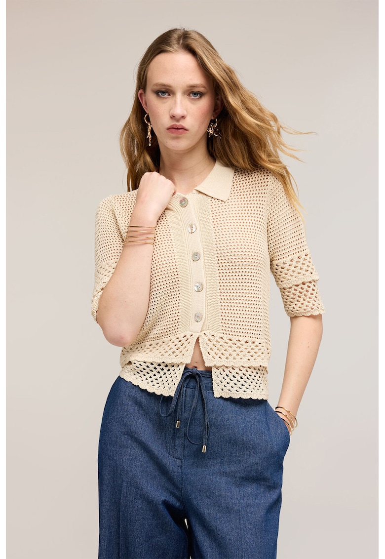 Cardigan cu perforatii si nasturi - Bej deschis