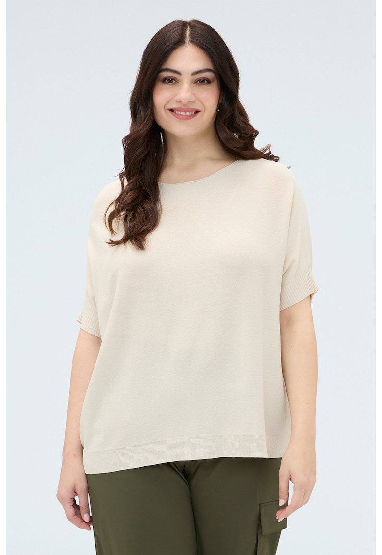 Pulover uni lejer cu decolteu rotund - Crem