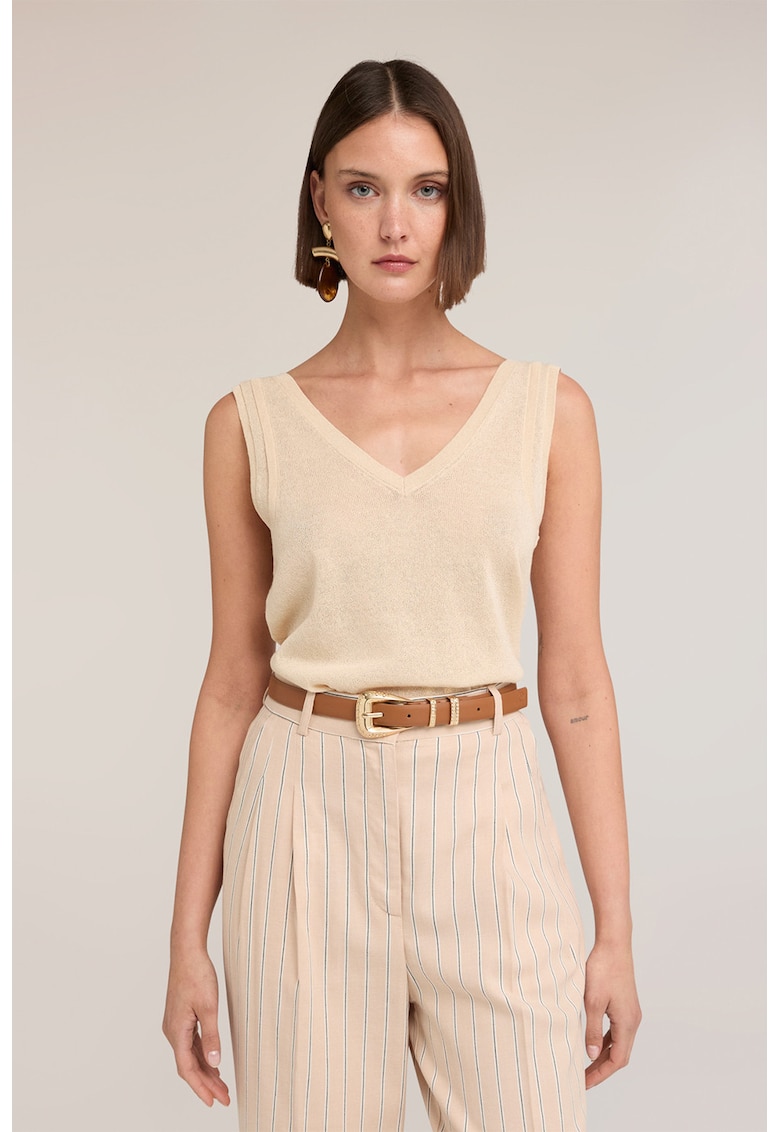 Bluza crop cu decolteu in V - Bej deschis