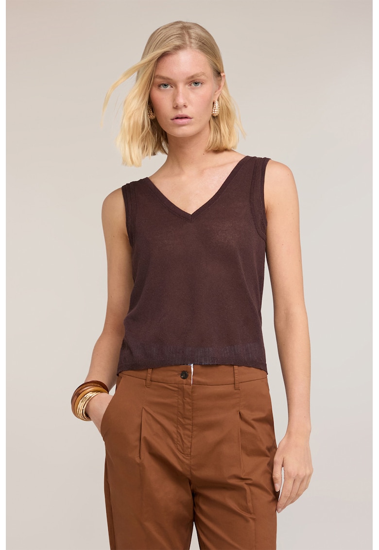 Bluza crop cu decolteu in V - Maro inchis