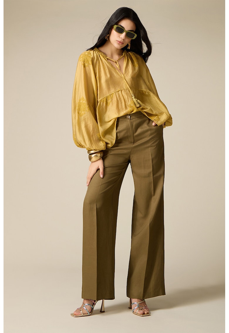 Pantaloni ampli cu pensa - Verde masliniu