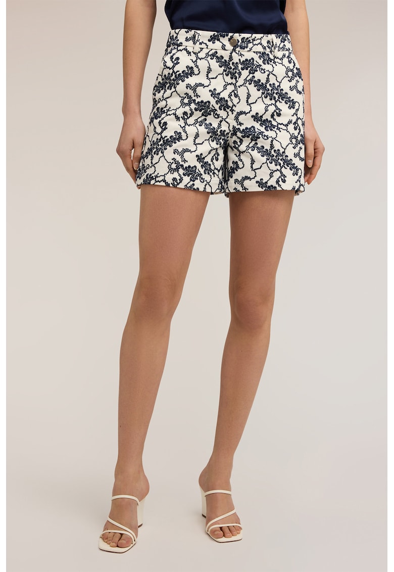 Pantaloni scurti cu model si buzunare - Alb murdar/Bleumarin