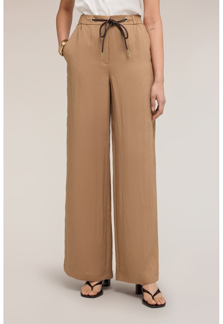 Pantaloni amplai din amestec de lyocell cu talie inalta - Caramel