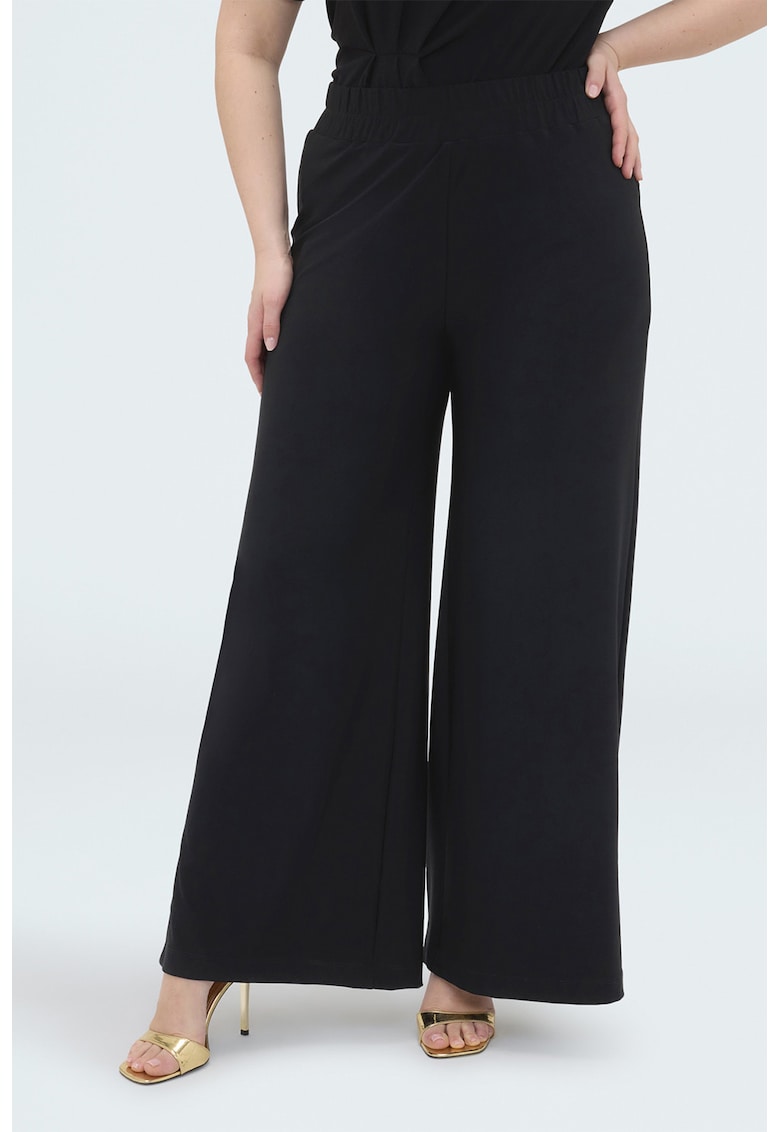 Pantaloni cu croiala ampla si slituri laterale - Negru