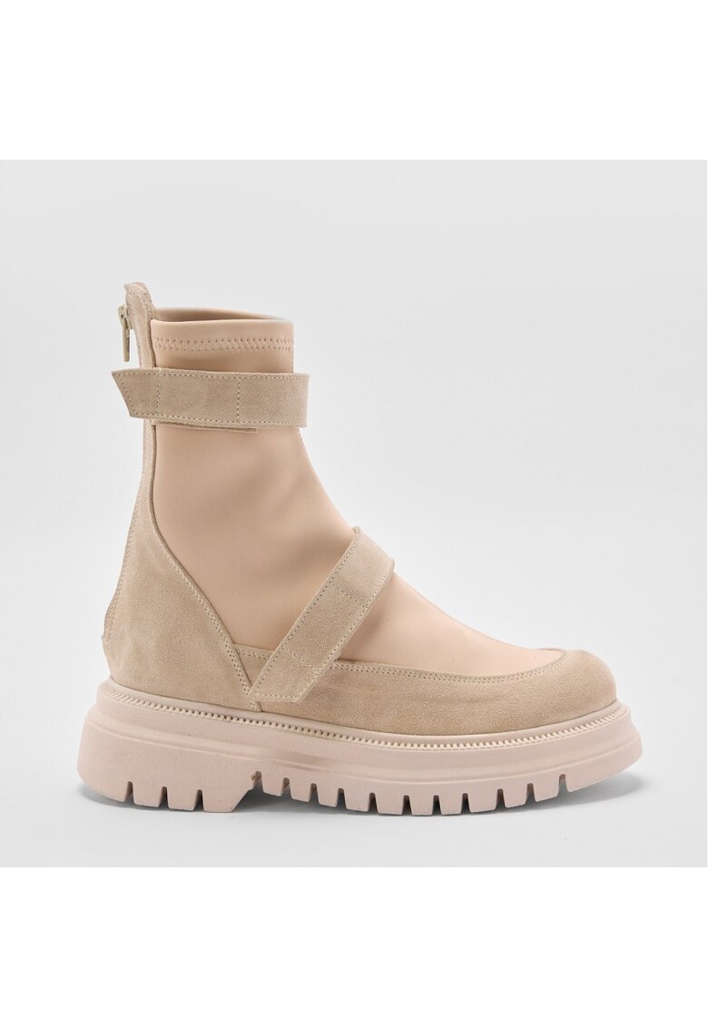 Ghete din piele intoarsa si textil Soft Rock - Bej