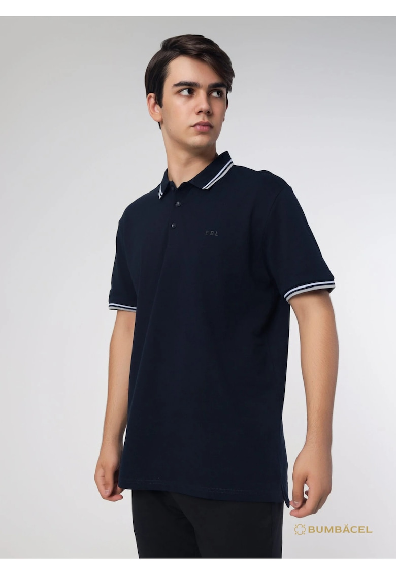 Tricou polo din bumbac cu maneca scurta si guler cu nasturi - pentru barbati - Albastru