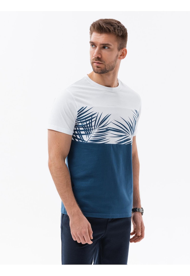 Tricou barbati cu imprimeu palme - bumbac moale - croiala regular - Albastru
