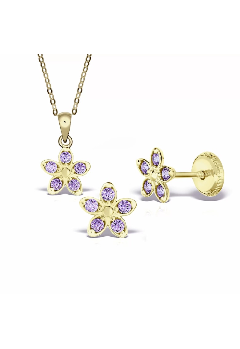 Set colier si cercei pentru fete - aur 14 KT - lungime reglabila