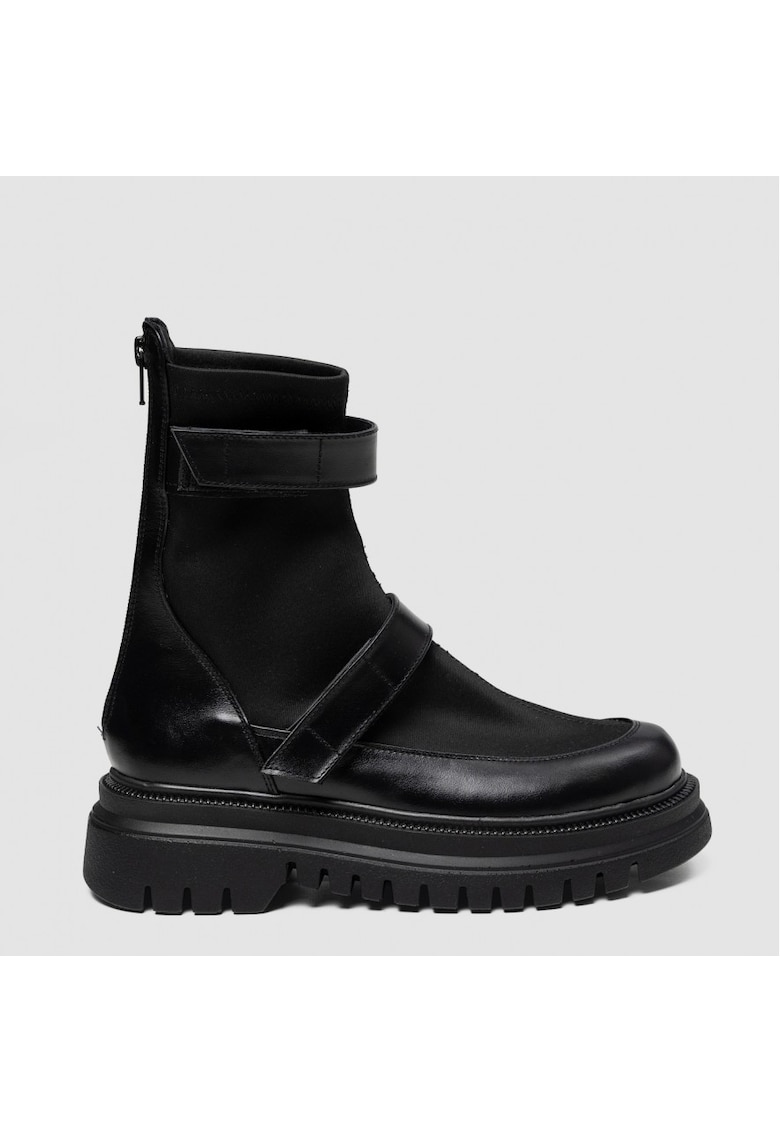 Ghete din piele naturala si textil Soft Rock - Negru