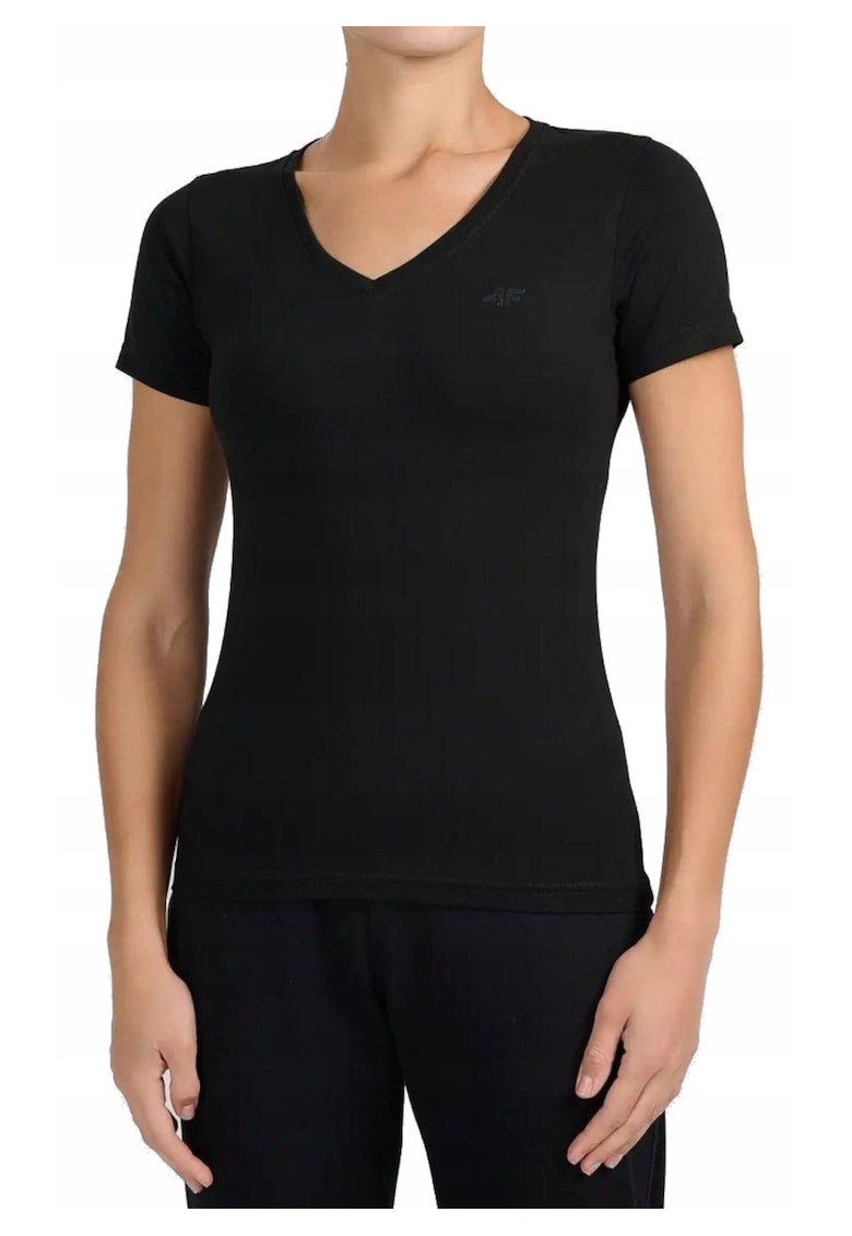 Tricou cu decolteu in V - Negru