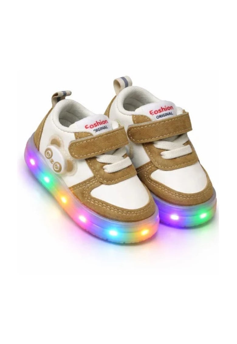 Adidasi cu luminite pentru baieti Ursuletul Panda - Maro