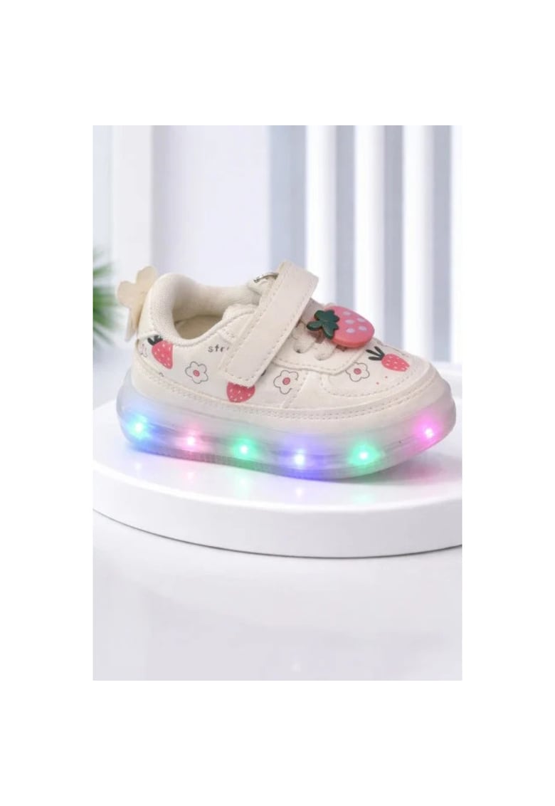 Adidasi albi cu luminite Capsunele - Multicolor
