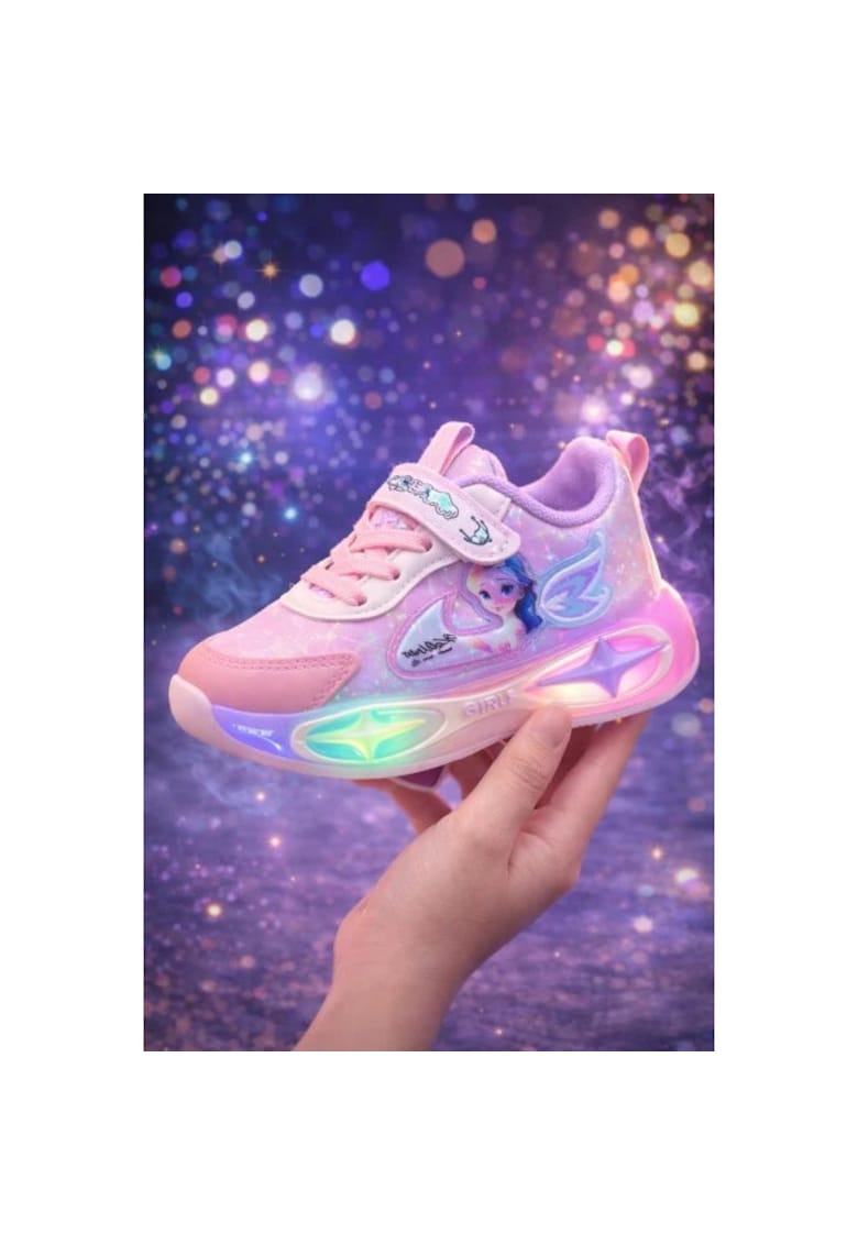 Adidasi cu luminite pentru fetite Super Cute Doll - Roz