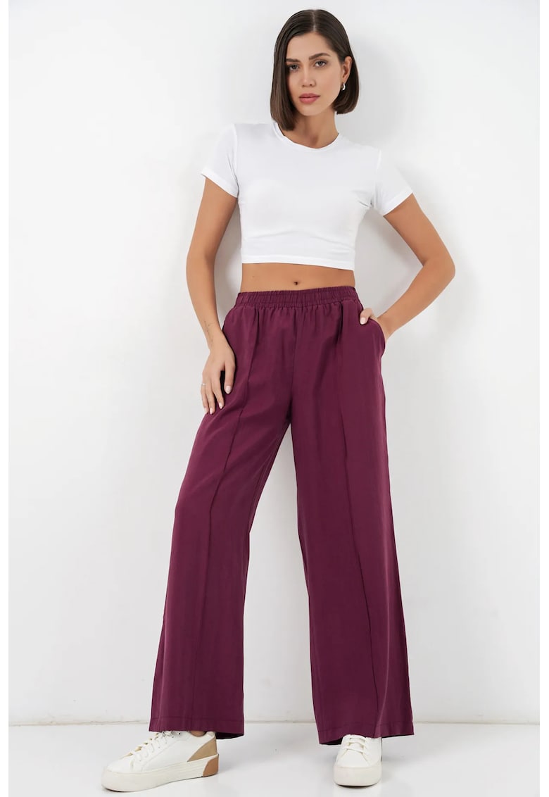Pantaloni dama talie elastica - rosu - modal