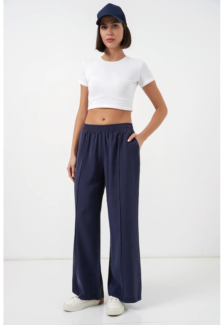 Pantaloni dama talie elastica - albastru marin - Modal