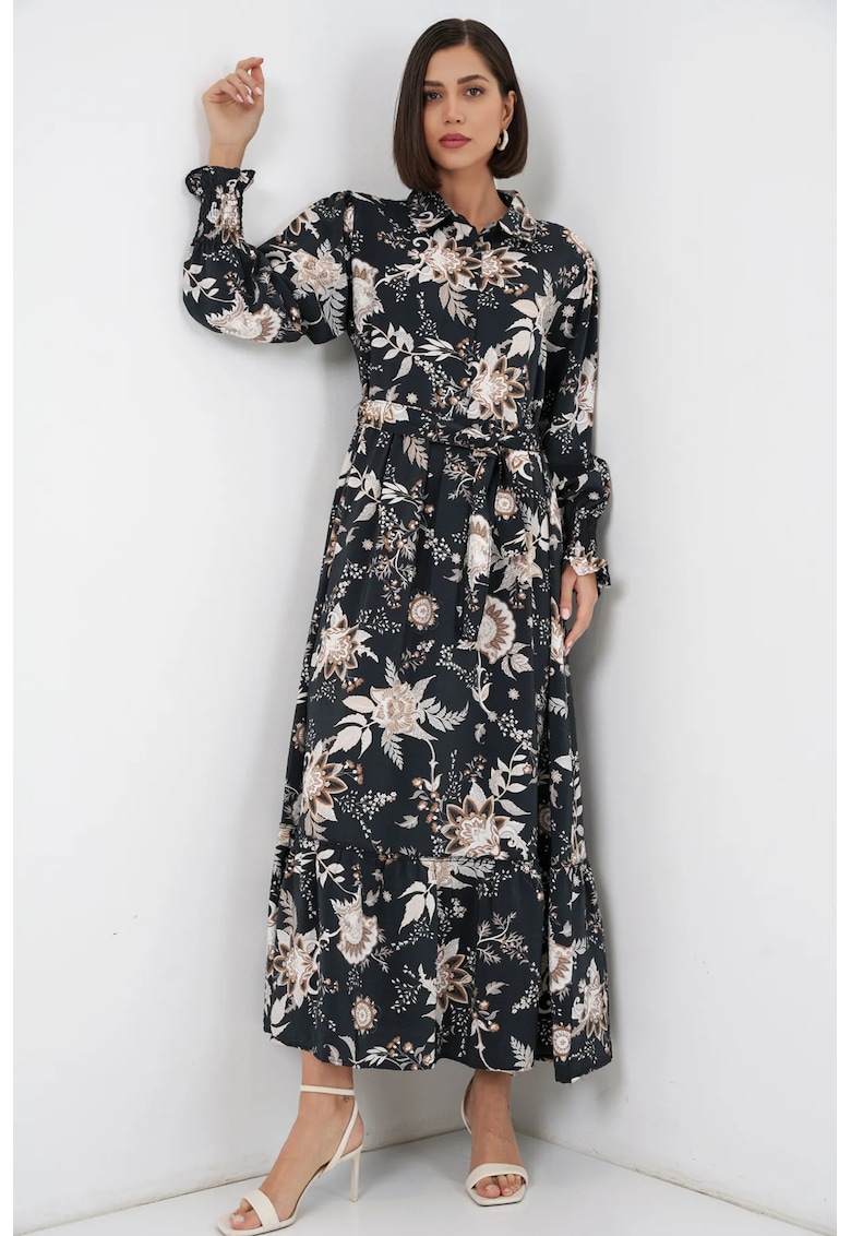 Rochie tip camasa - maneci lungi - multicolor - viscoza/nylon