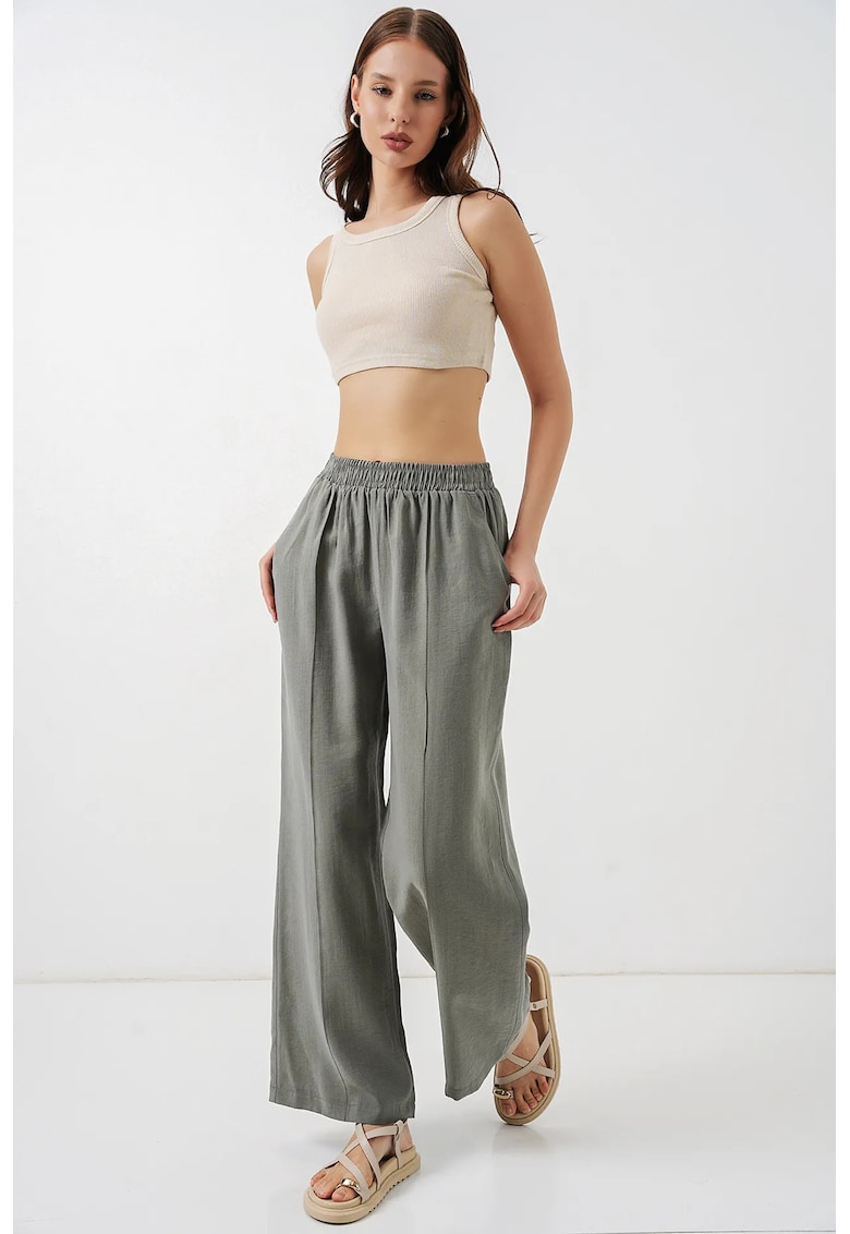 Pantaloni dama talie elastica - gri - modal