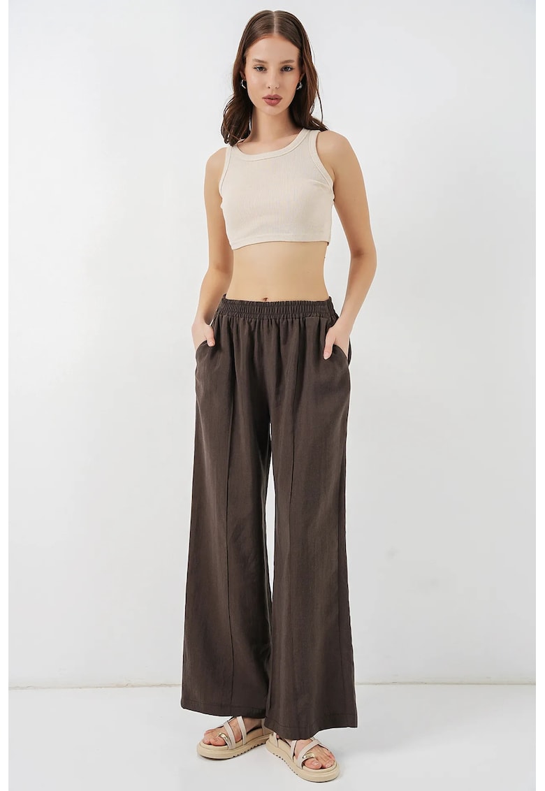 Pantaloni dama talie elastica - maro - modal