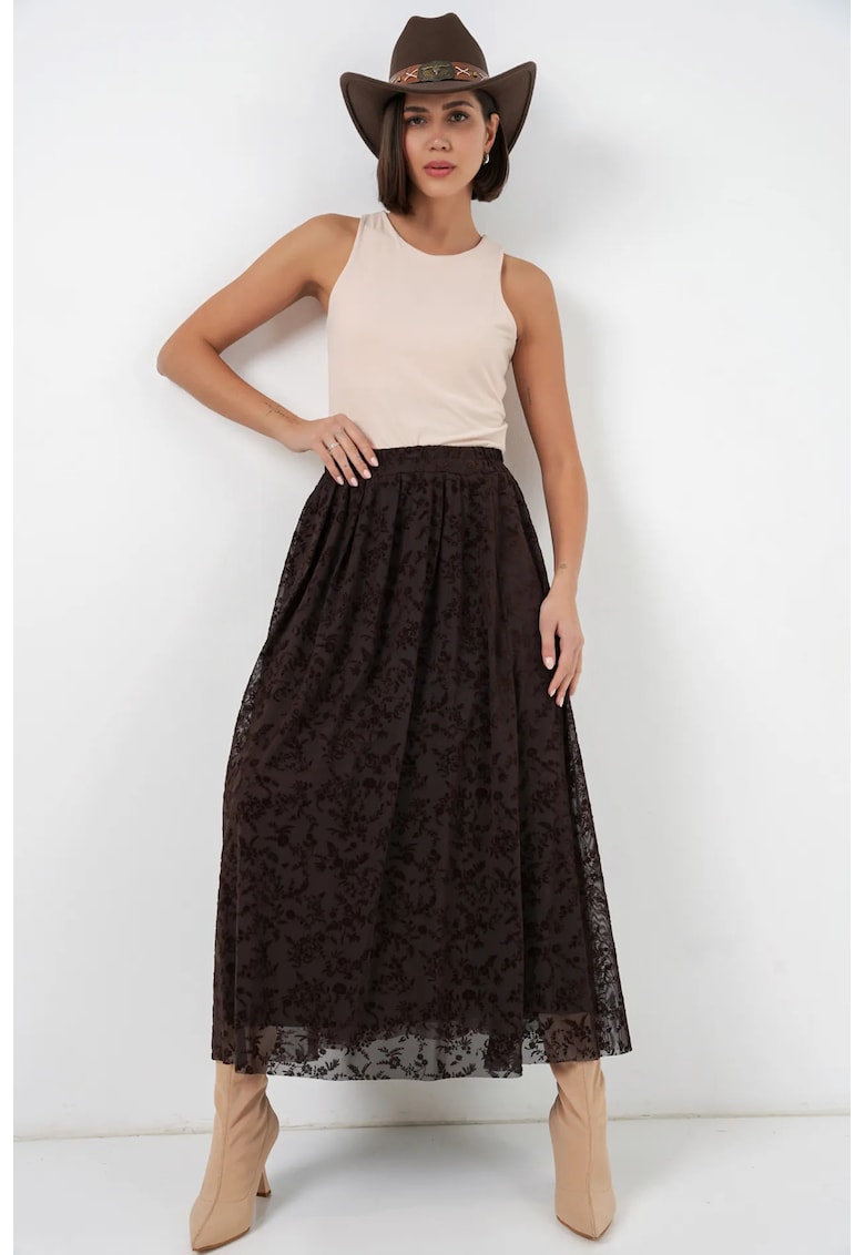 Fusta maxi floral - maro - bumbac