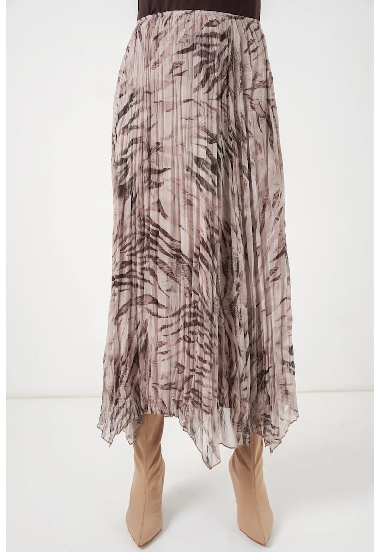 Fusta maxi carouri - talie inalta - bej - poliester - casual