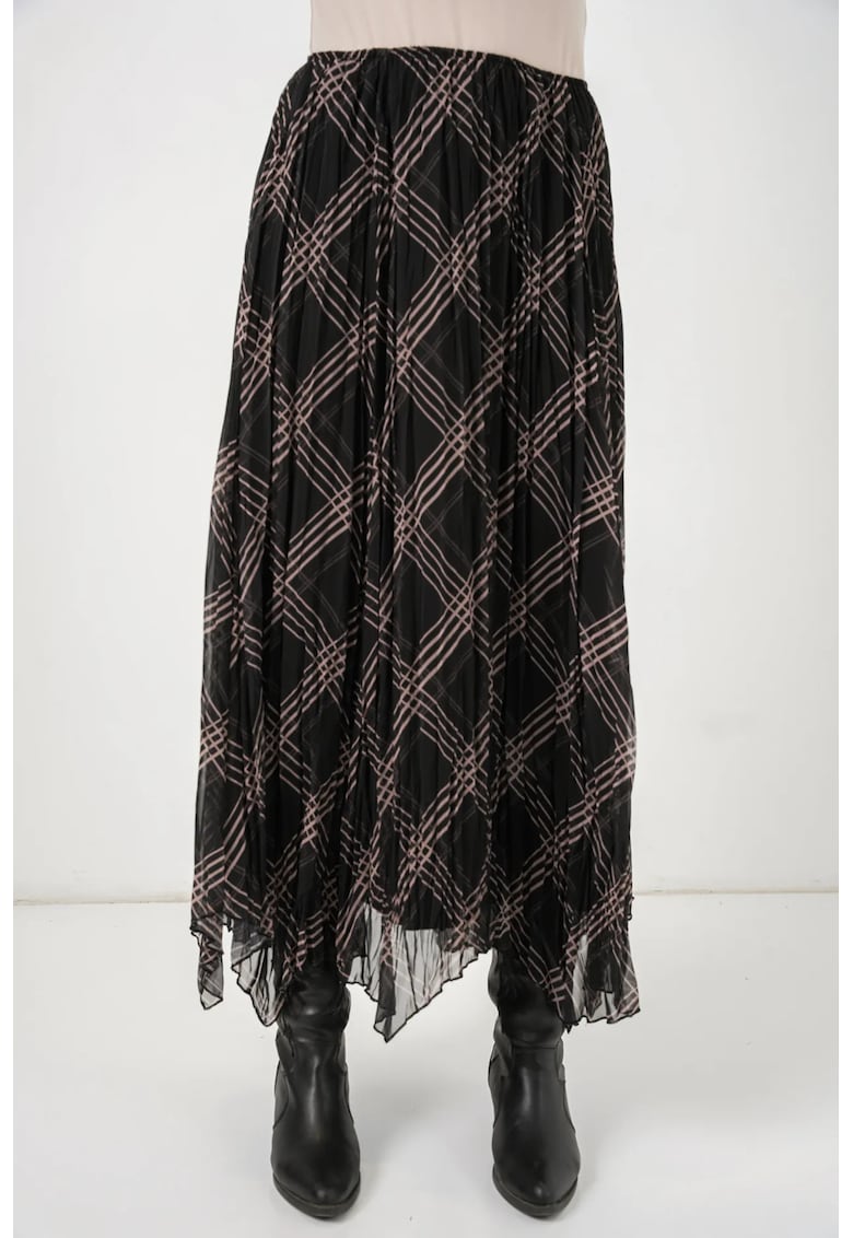 Fusta Maxi Carouri - Talia Inalta - Negru/Bej - Poliester - Casual